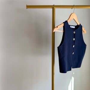 Zara Navy Button-Up Tank Top